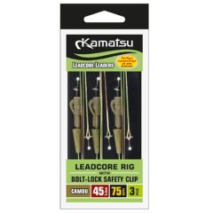 Kit monturi Kamatsu Leadcore Rig Bolt-Lock Safety Clip Camou 35lb, 75cm 