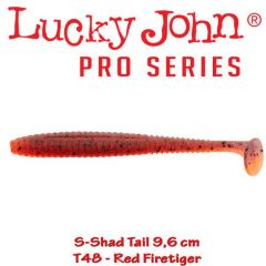 Shad Lucky John S-Shad Tail 9.6 cm, culoare Red Firetiger - 5 buc/plic